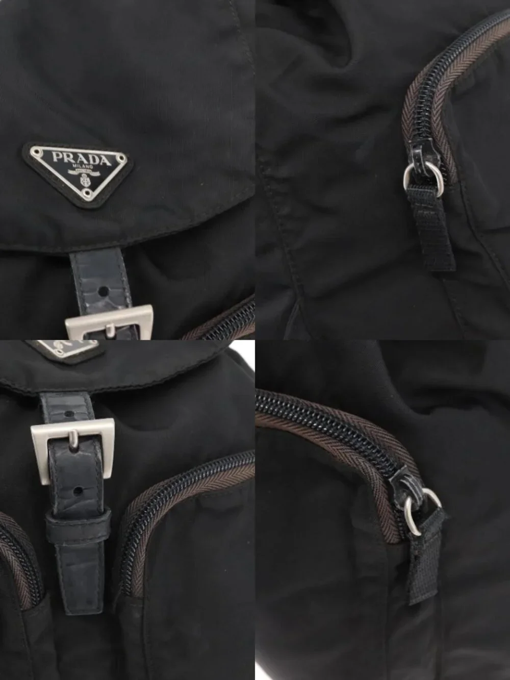 PRADA Backpack Nylon Black Silver Auth 175963
